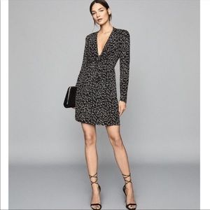 Reiss Black and White Printed Long-Sleeve Wrap Dress